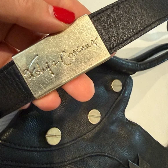 Foley + Corinna Black Leather Shoulder Bag with Silver Accents - Picture 5 of 13